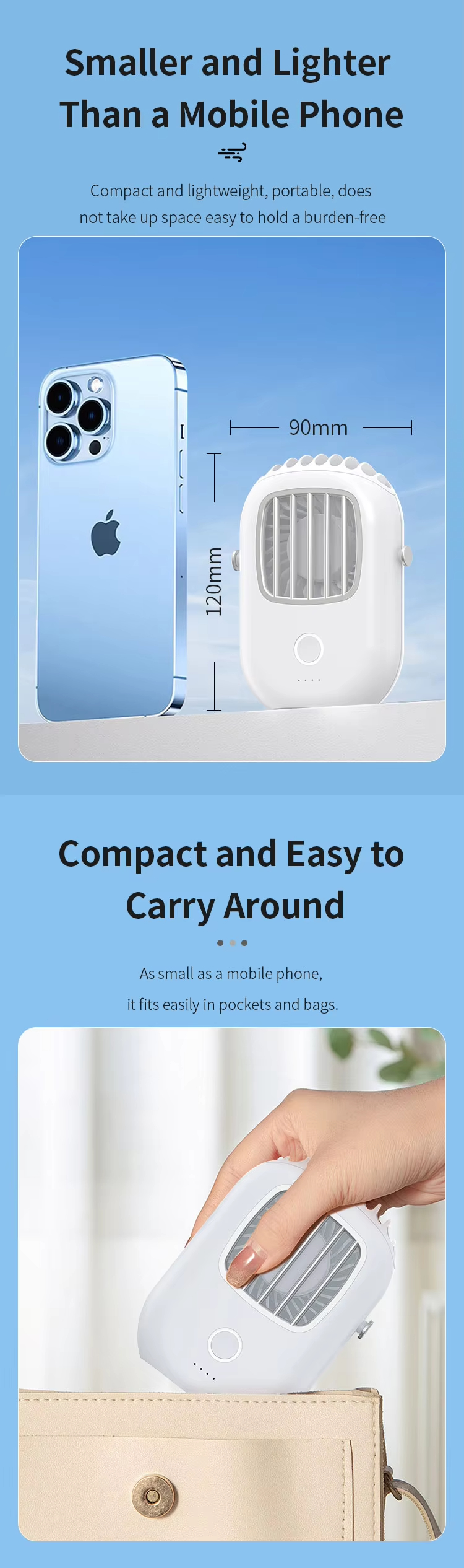 Custom Logo Outdoor 2000mah Battery Operated Air Conditioner Electric Rechargeable Hanging Mini Fan