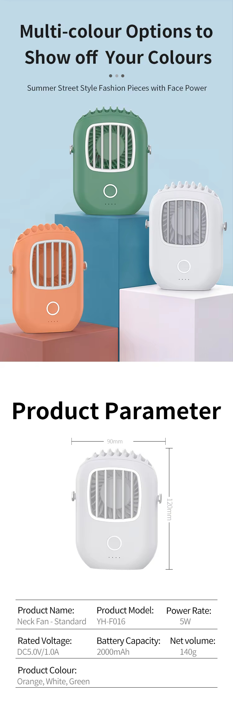 Custom Logo Outdoor 2000mah Battery Operated Air Conditioner Electric Rechargeable Hanging Mini Fan