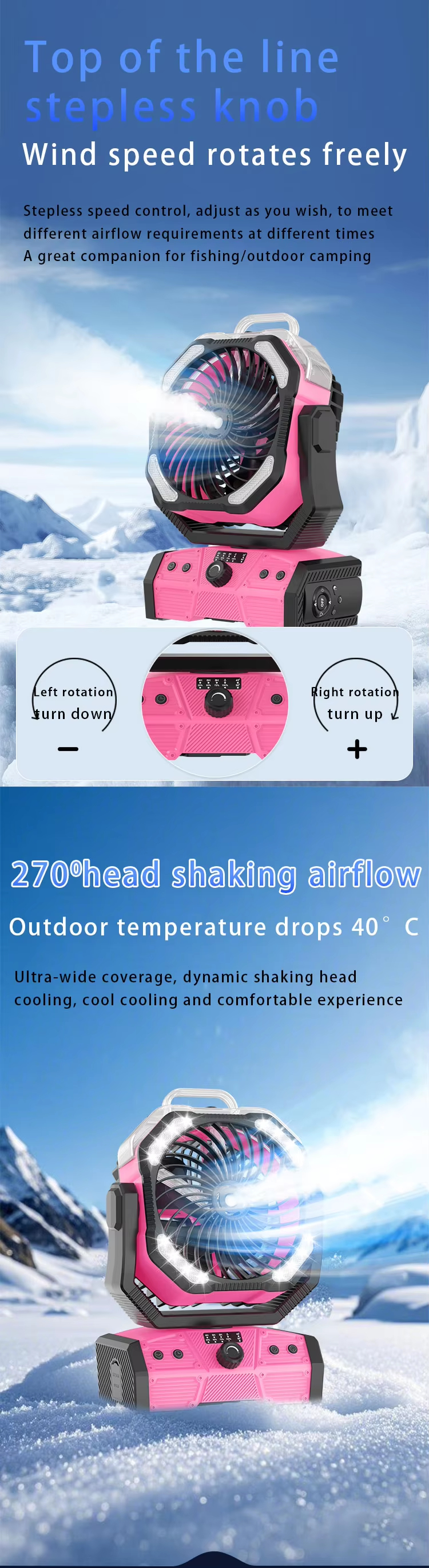 Double Motor Outdoor Mist Fan Portable 20000mAh Rechargeable Remote Control Desk Fan with Box