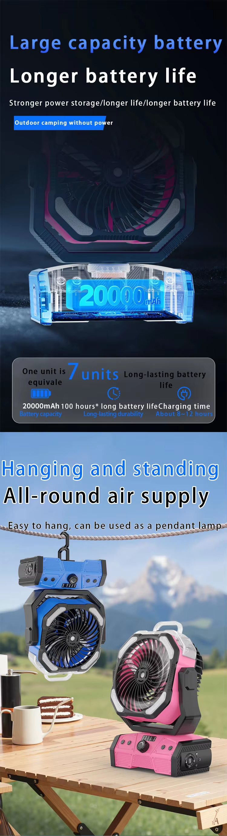 Double Motor Outdoor Mist Fan Portable 20000mAh Rechargeable Remote Control Desk Fan with Box