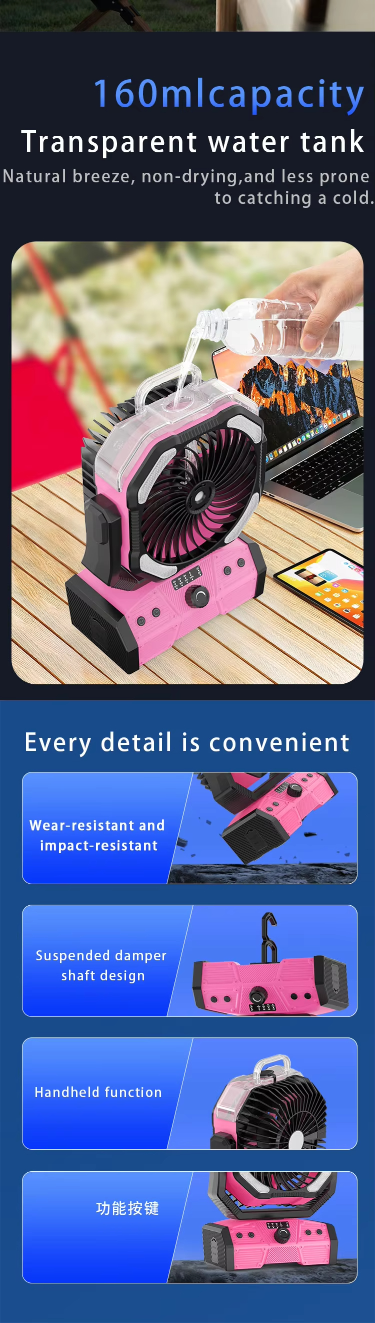 Double Motor Outdoor Mist Fan Portable 20000mAh Rechargeable Remote Control Desk Fan with Box