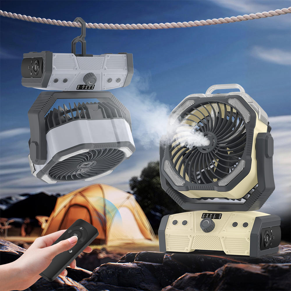 Misting Outdoor Fan 30000mAh Battery Power Bank Table Fan USB Rechargeable Portable Fan With Light