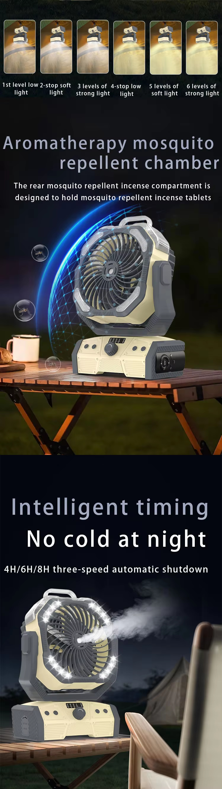 Misting Outdoor Fan 30000mAh Battery Power Bank Table Fan USB Rechargeable Portable Fan With Light