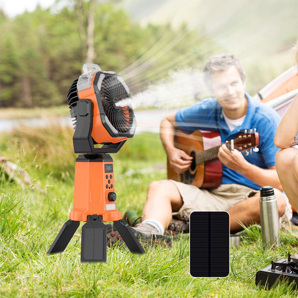 20000mAh Desk Camping Fan Water Mist Auto Oscillating Timer USB Electric Retractable Solar Fan