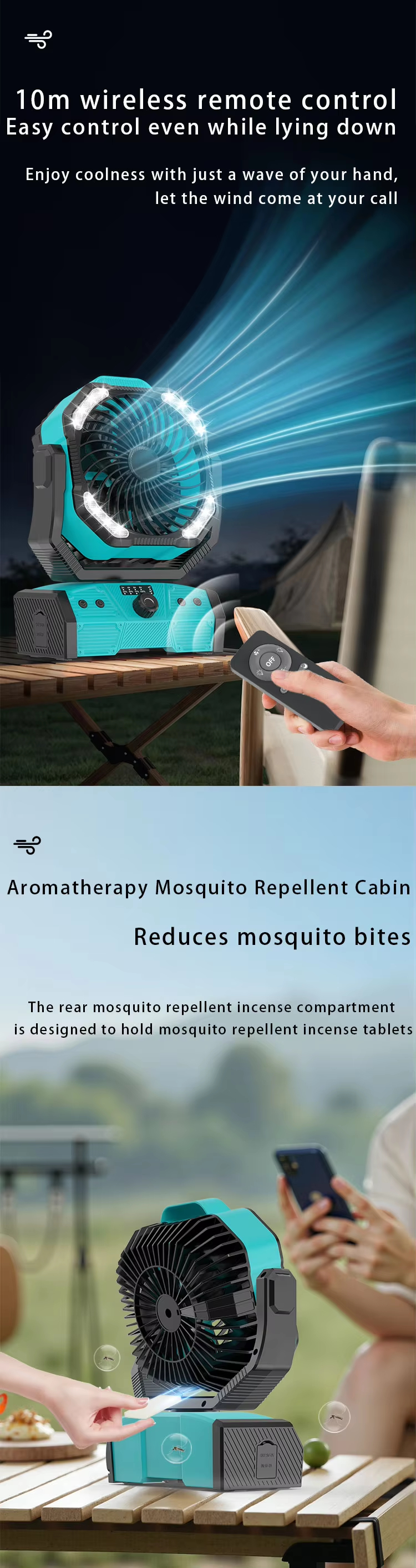 Outdoor Fishing Fan 20000mAh Lithium Battery Rechargeable USB Power Bank LED Brushless Motor Fan