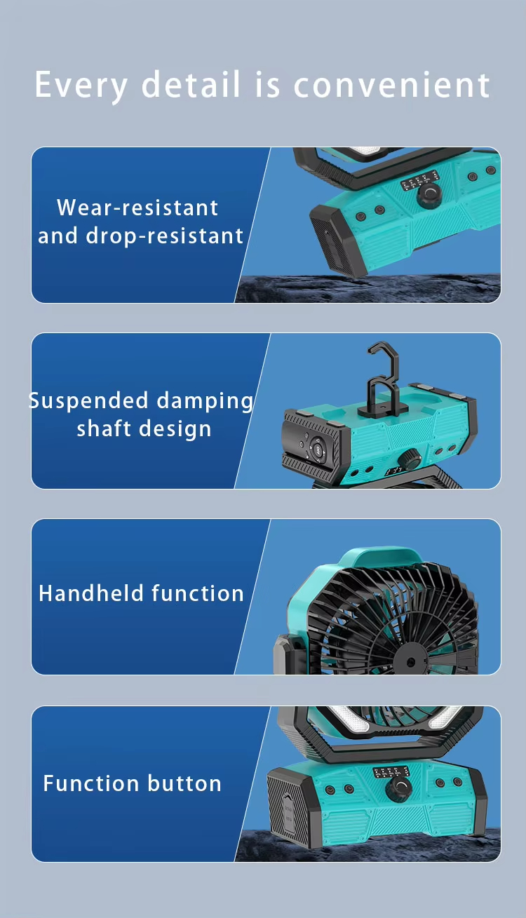 Outdoor Fishing Fan 20000mAh Lithium Battery Rechargeable USB Power Bank LED Brushless Motor Fan