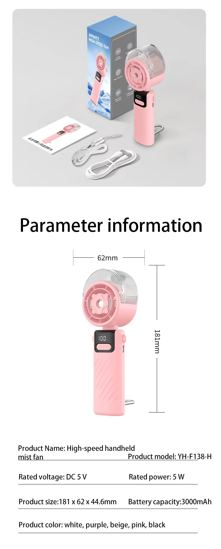 JC Mini Fans- Foldable Mini Rechargeable Misting Fan with LED Display
