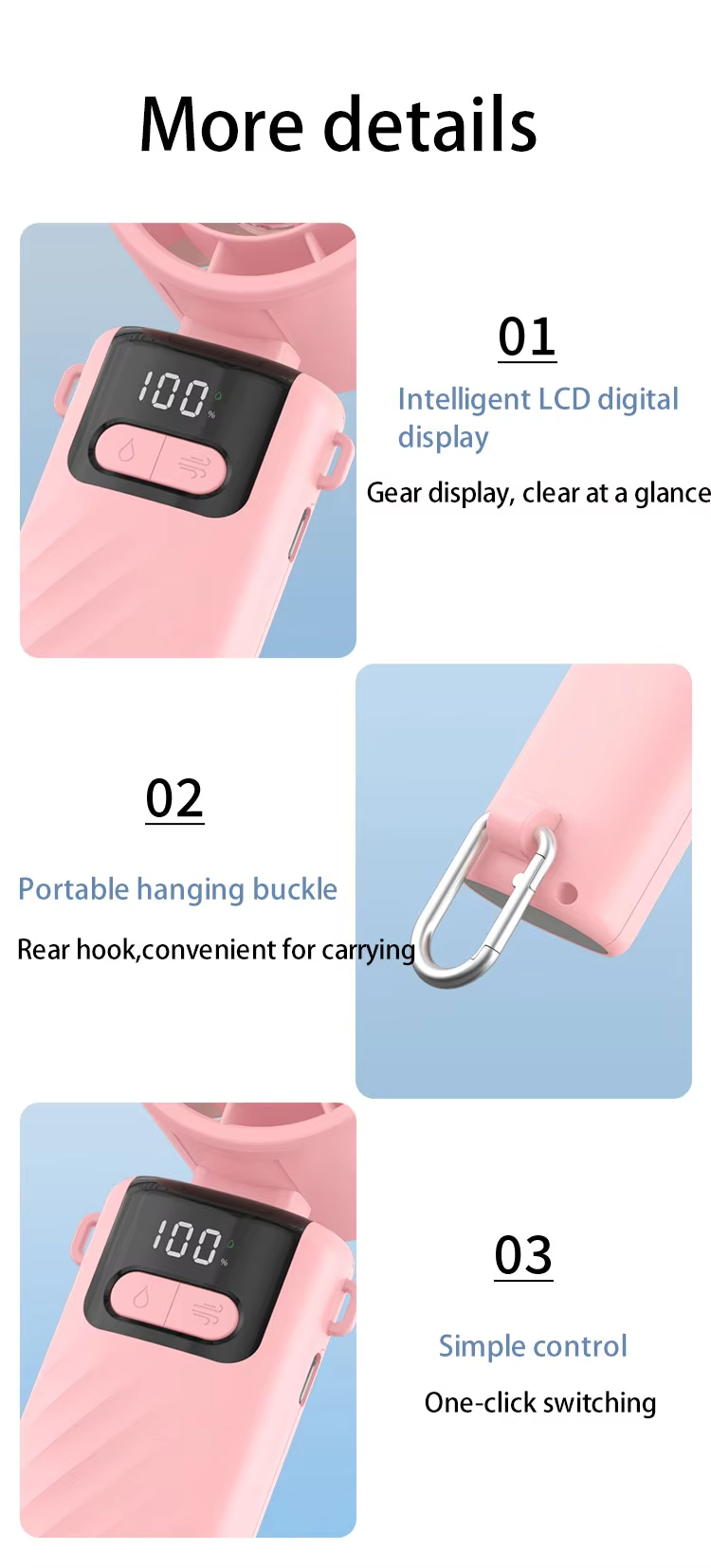 JC Mini Fans- Foldable Mini Rechargeable Misting Fan with LED Display
