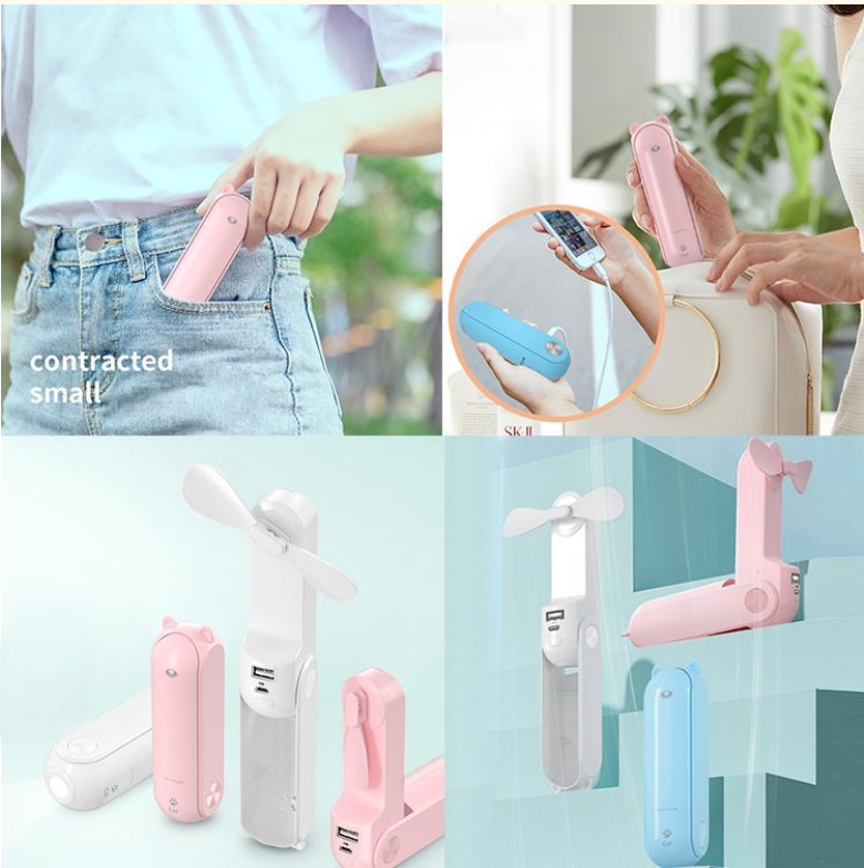 Mini Rechargeable Handheld Fan Custom|Foldable and power bank function and LED light|4800mAh Mini Rechargeable Handheld Fan Custom|Foldable and power bank function and LED light|4800mAh
