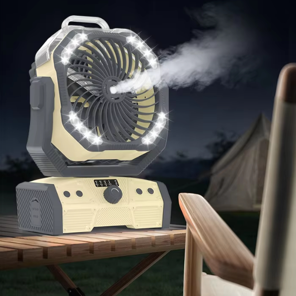 Misting Outdoor Fan 30000mAh Battery Power Bank Table Fan USB Rechargeable Portable Fan With Light