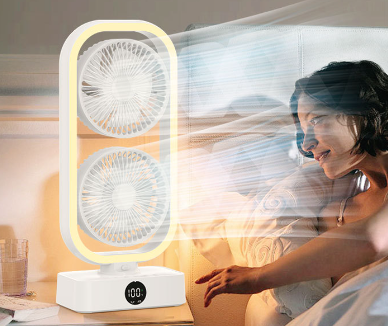B2B Twin Tower Fans With LED Night Light |Rechargeable Power Bank Portable Outdoor Desktop Fan
