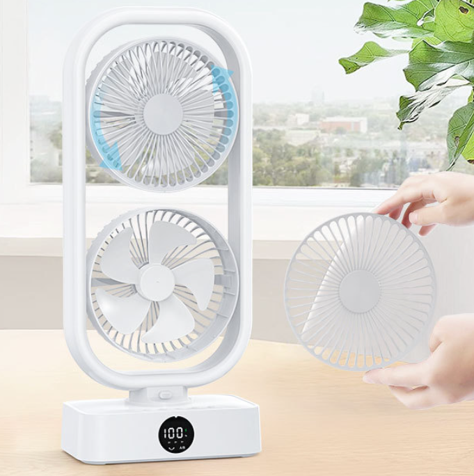 B2B Twin Tower Fans With LED Night Light |Rechargeable Power Bank Portable Outdoor Desktop Fan