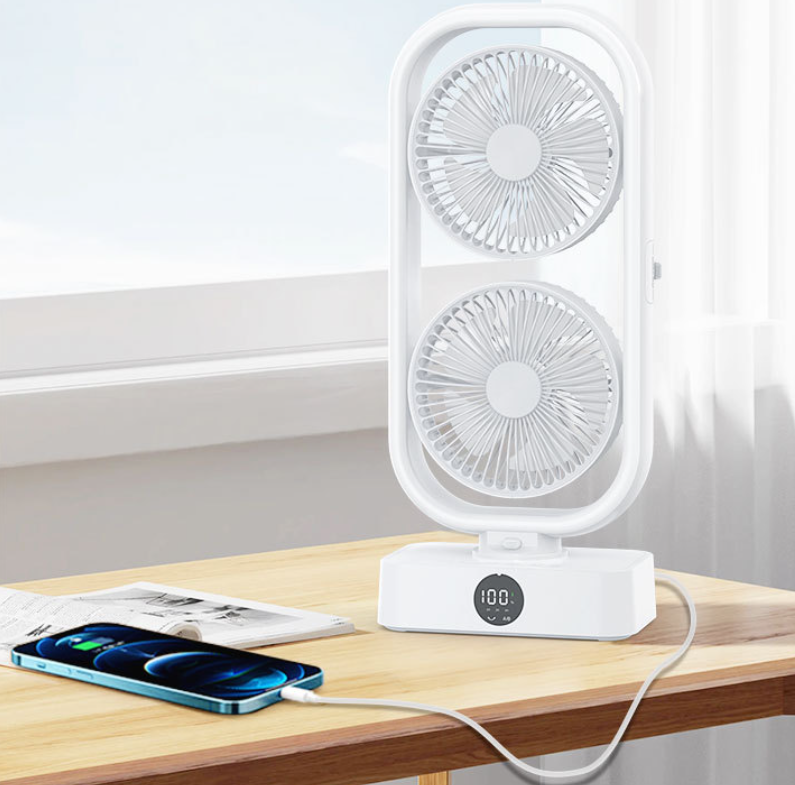 B2B Twin Tower Fans With LED Night Light |Rechargeable Power Bank Portable Outdoor Desktop Fan
