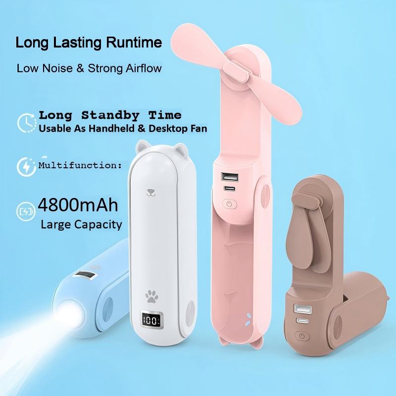 3 In 1 4800mAh Mini Handheld Fan Portable USB Desk Fan with Power Bank Flashlight for Travel Office 