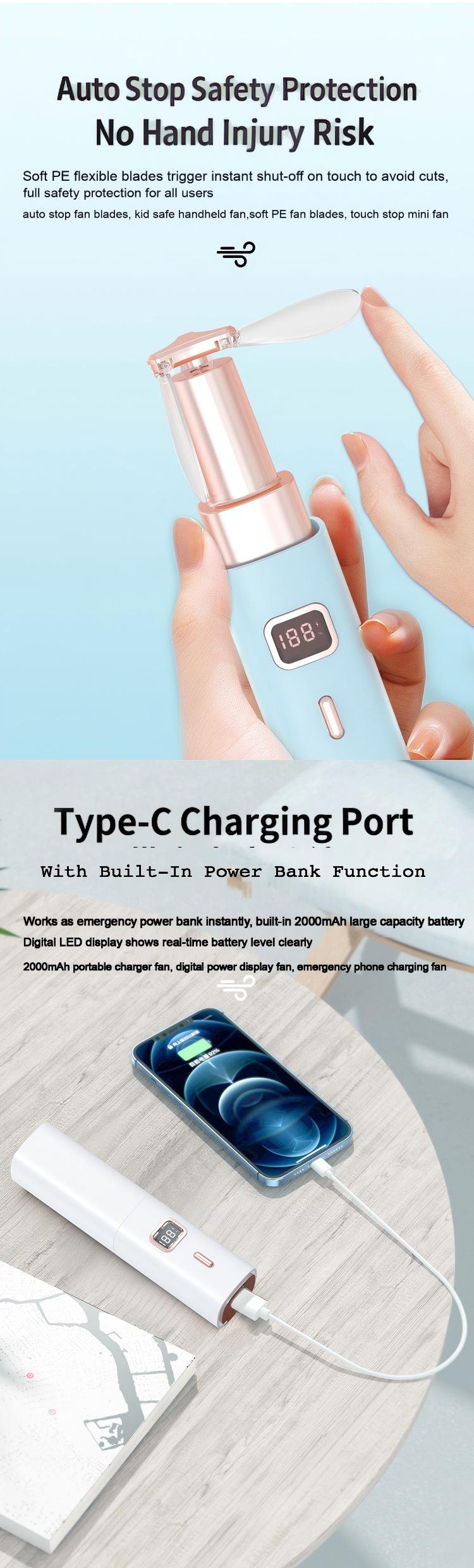 New Lipstick Mini Fan, 2000mAh Quiet Pocket Fan with Flashlight & Power Bank YH-F027 New Lipstick Mini Fan, 2000mAh Quiet Pocket Fan with Flashlight & Power Bank YH-F027