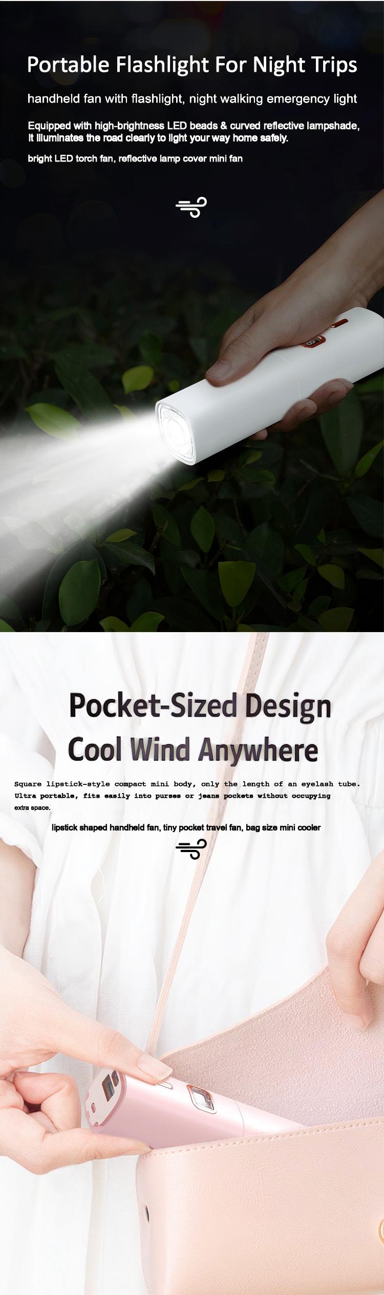 New Lipstick Mini Fan, 2000mAh Quiet Pocket Fan with Flashlight & Power Bank YH-F027 New Lipstick Mini Fan, 2000mAh Quiet Pocket Fan with Flashlight & Power Bank YH-F027