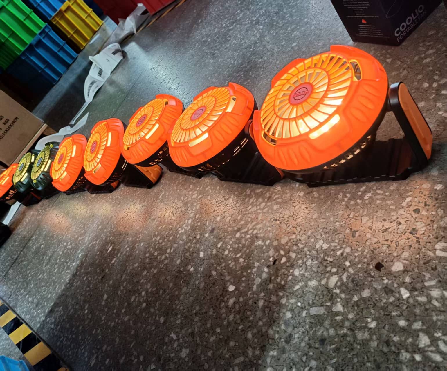 camping fan light quality check at JC Cooling Essentials warehouse