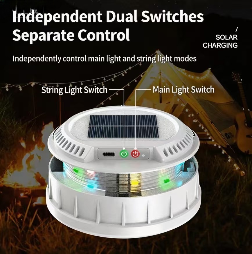 Wholesale 2400 mAh Rechargeable Solar Camping Light with Colorful String Lights for Outdoor Night