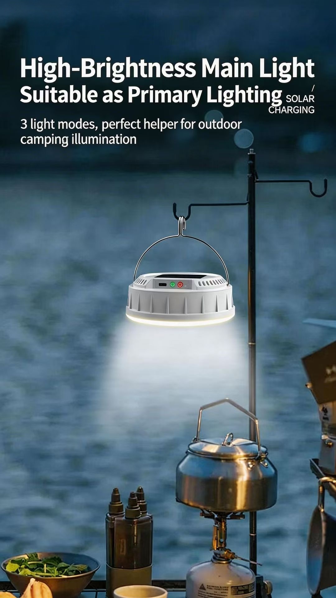 Wholesale 2400 mAh Rechargeable Solar Camping Light with Colorful String Lights for Outdoor Night