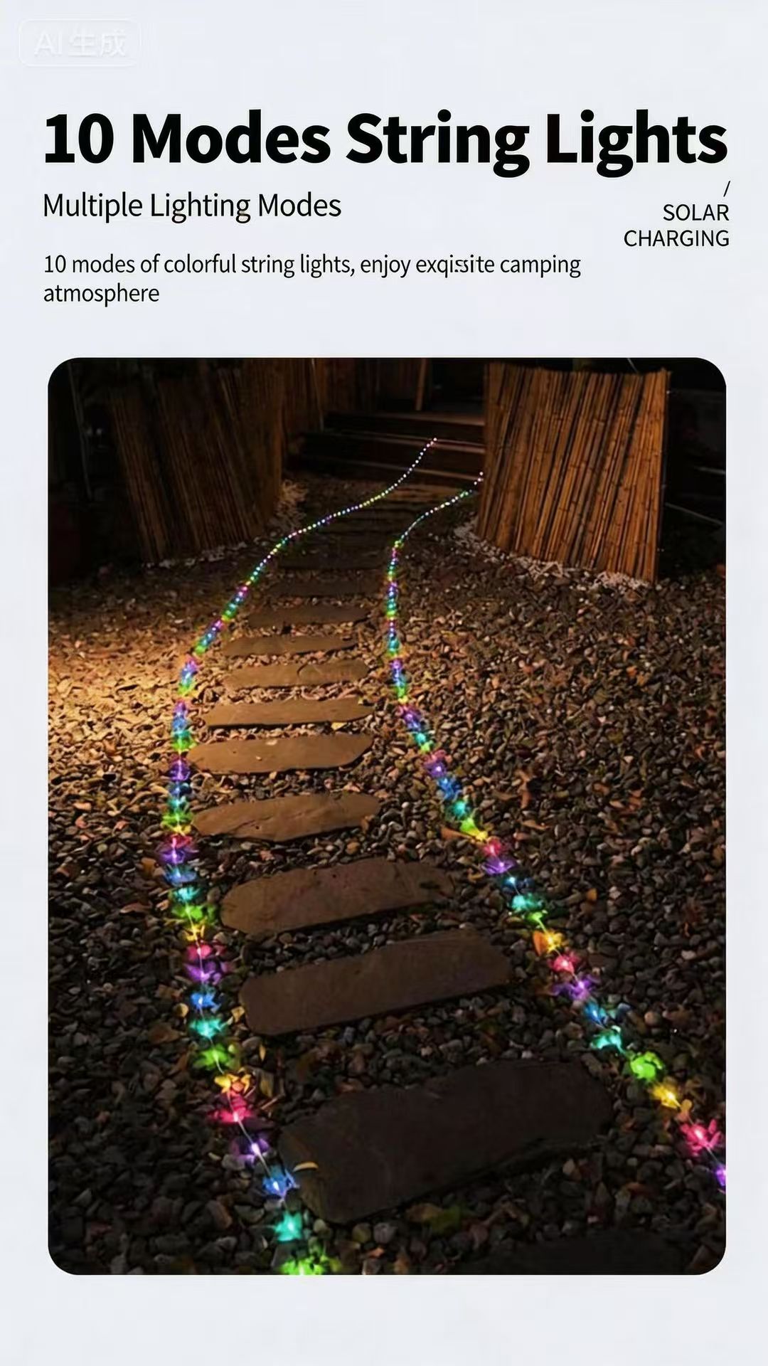 Wholesale 2400 mAh Rechargeable Solar Camping Light with Colorful String Lights for Outdoor Night