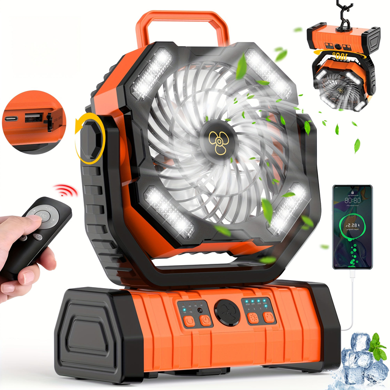 OEM 20000mAh Camping Fan with LED Light and Remote Control 7 Day Runtime for Outdoor Tent Travel