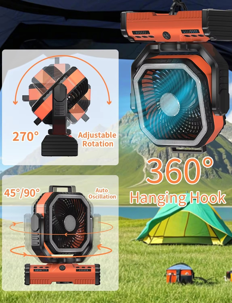 OEM 40000mAh 12 Inch Camping Fan Export Customized LED Light for Outdoor Tent and Beach
