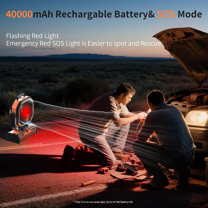 OEM 40000mAh 12 Inch Camping Fan Export Customized LED Light for Outdoor Tent and Beach