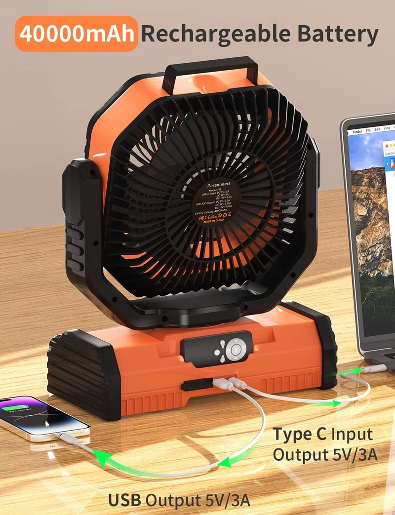 OEM 40000mAh 12 Inch Camping Fan Export Customized LED Light for Outdoor Tent and Beach