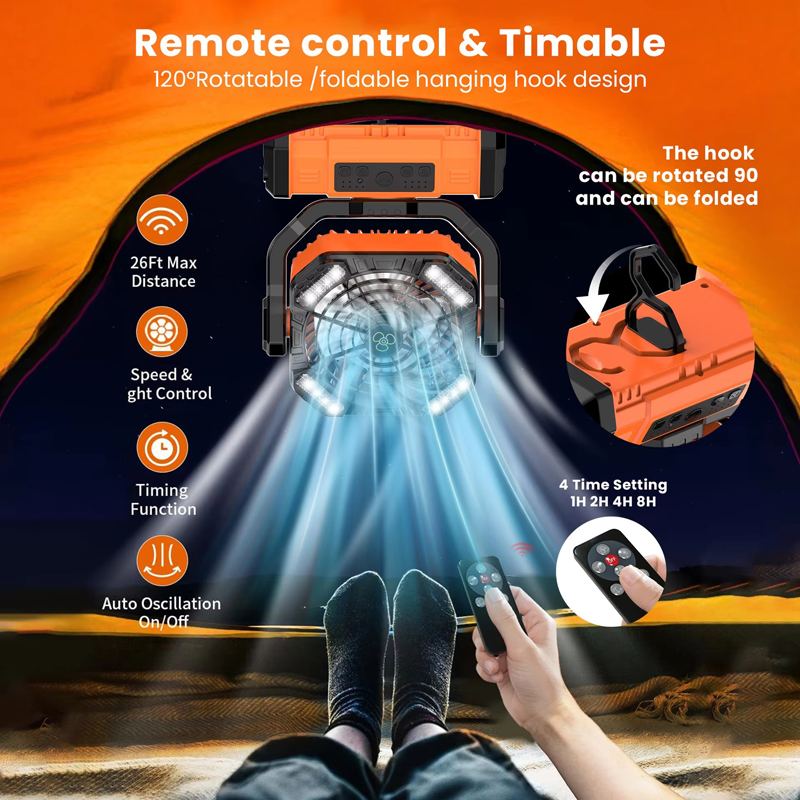 20000mAh Camping Fan Wholesale ODM LED Light Remote Control for Outdoor Tent Car and RV
