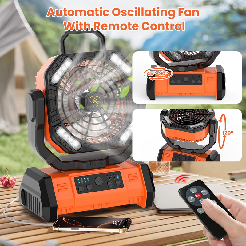 20000mAh Camping Fan Wholesale ODM LED Light Remote Control for Outdoor Tent Car and RV