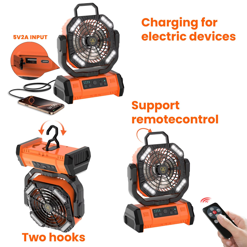 20000mAh Camping Fan Wholesale ODM LED Light Remote Control for Outdoor Tent Car and RV
