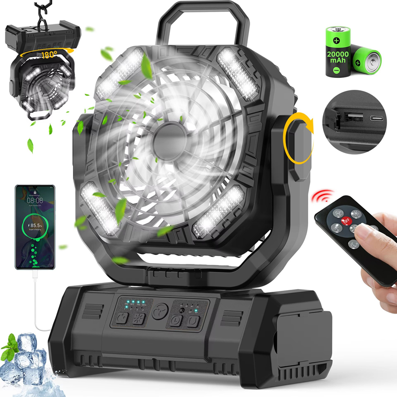 20000mAh Camping Fan Wholesale ODM LED Light Remote Control for Outdoor Tent Car and RV