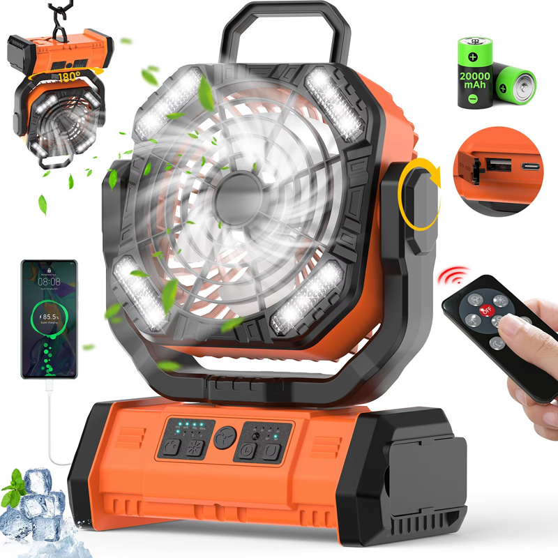 20000mAh Camping Fan Wholesale ODM LED Light Remote Control for Outdoor Tent Car and RV