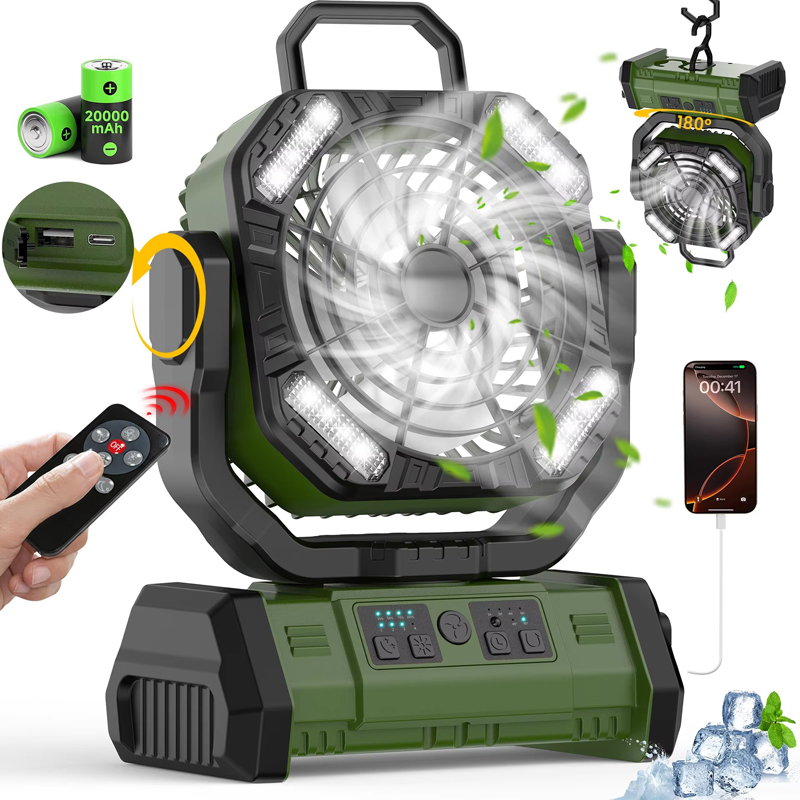 20000mAh Camping Fan Wholesale ODM LED Light Remote Control for Outdoor Tent Car and RV