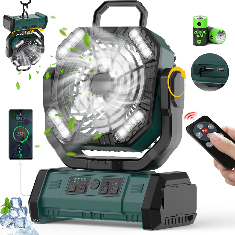 20000mAh Camping Fan Wholesale ODM LED Light Remote Control for Outdoor Tent Car and RV