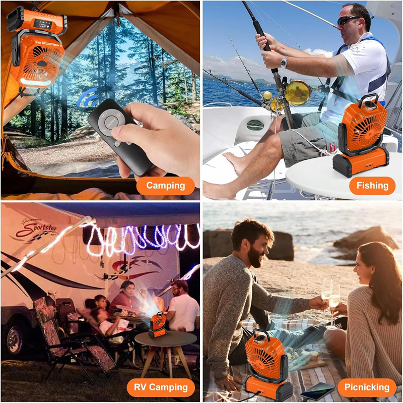20000mAh 3 in 1 Camping Fan Humidifier Supplier OEM Night Light Remote LED Misting Outdoor Tent RV
