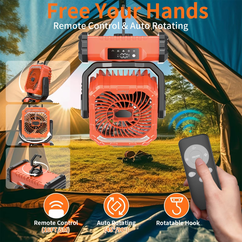 20000mAh 3 in 1 Camping Fan Humidifier Supplier OEM Night Light Remote LED Misting Outdoor Tent RV