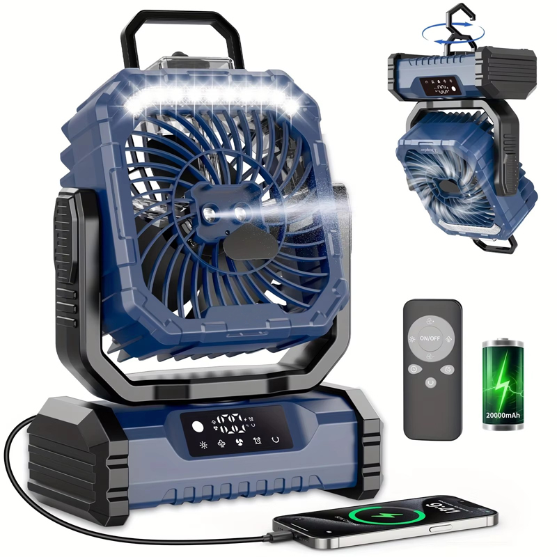 20000mAh 3 in 1 Camping Fan Humidifier Supplier OEM Night Light Remote LED Misting Outdoor Tent RV