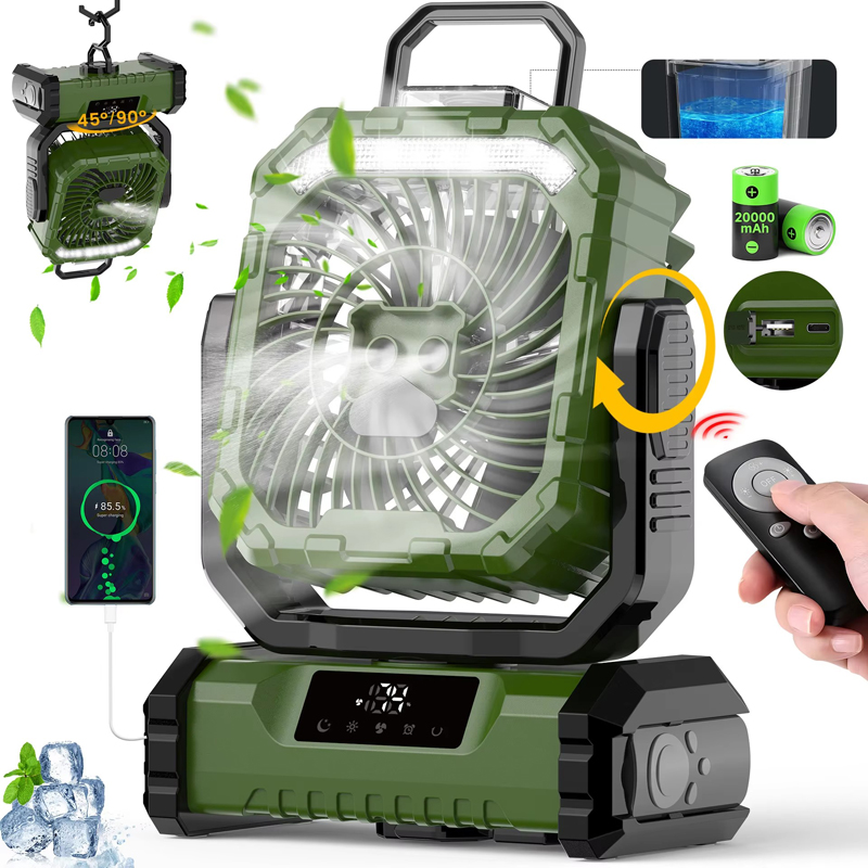 20000mAh 3 in 1 Camping Fan Humidifier Supplier OEM Night Light Remote LED Misting Outdoor Tent RV