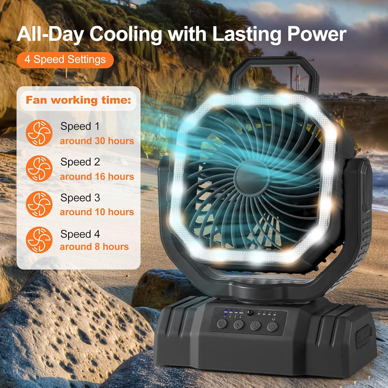 Wholesale Customized Camping Fan LED Light Remote 4 Speed 30H Battery USB Type C for Outdoor Tent RV