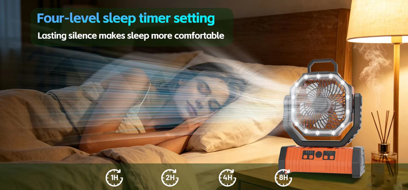 Supplier OEM Camping Fan 20000mAh LED Light Remote 4 Speed Timer 68H Runtime for Outdoor Tent RV Car