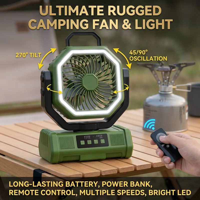 Wholesale Customized Camping Fan 20000mAh LED Light Remote 4 Speed 58H Runtime for Outdoor Tent RV