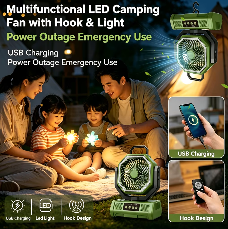 Wholesale Customized Camping Fan 20000mAh LED Light Remote 4 Speed 58H Runtime for Outdoor Tent RV