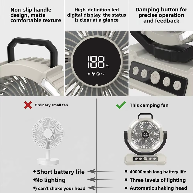 Supplier OEM Camping Fan 40000mAh LED Light Remote 4 Speed Timer 58H Runtime for Outdoor Tent RV Car