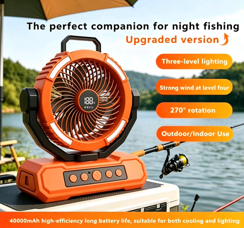 Supplier OEM Camping Fan 40000mAh LED Light Remote 4 Speed Timer 58H Runtime for Outdoor Tent RV Car