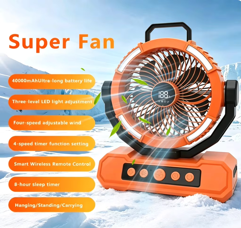 Supplier OEM Camping Fan 40000mAh LED Light Remote 4 Speed Timer 58H Runtime for Outdoor Tent RV Car