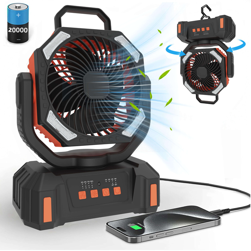 Bulk OEM Camping Fan 20000mAh LED Light Remote 4 Speed 59H Runtime for Outdoor Tent RV Car