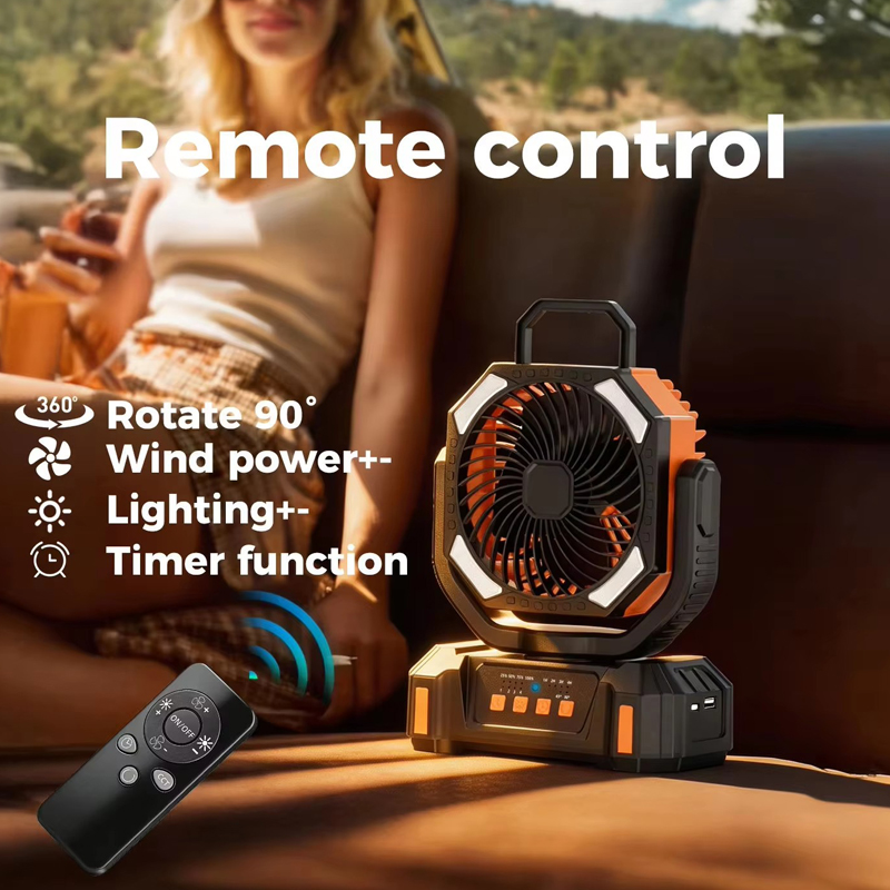 Bulk OEM Camping Fan 20000mAh LED Light Remote 4 Speed 59H Runtime for Outdoor Tent RV Car