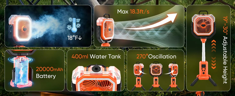 Wholesale Customized Misting Camping Fan 20000mAh Tripod LED Light Remote for Outdoor Tent RV Wholesale Customized Misting Camping Fan 20000mAh Tripod LED Light Remote for Outdoor Tent RV