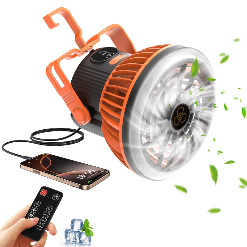 Export Customized Camping Fan 10400mAh LED Ring Light Remote Power Bank for Outdoor Tent RV